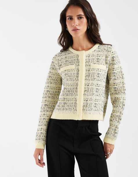 ASOS DESIGN - cárdigan de punto texturizado bouclé amarillo con cuello redondo - view 1