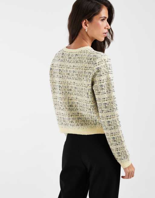 ASOS DESIGN - cárdigan de punto texturizado bouclé amarillo con cuello redondo, 2 de 4