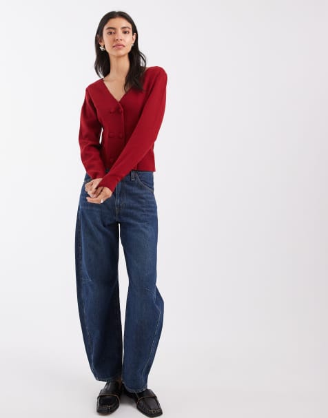 ASOS DESIGN cardigan doppiopetto con scollo a V, maniche a palloncino e fondo a pieghe rosso - view 1