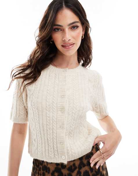 ASOS DESIGN - Cardigan écru in maglia soffice lavorata a trecce - view 1