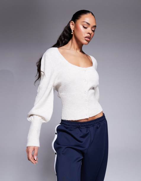 ASOS DESIGN - Cardigan écru stretto in vita con scollo a cuore - view 1