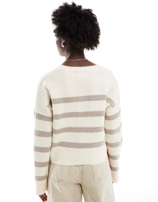 ASOS DESIGN - Cardigan girocollo a righe beige, 4 di 4