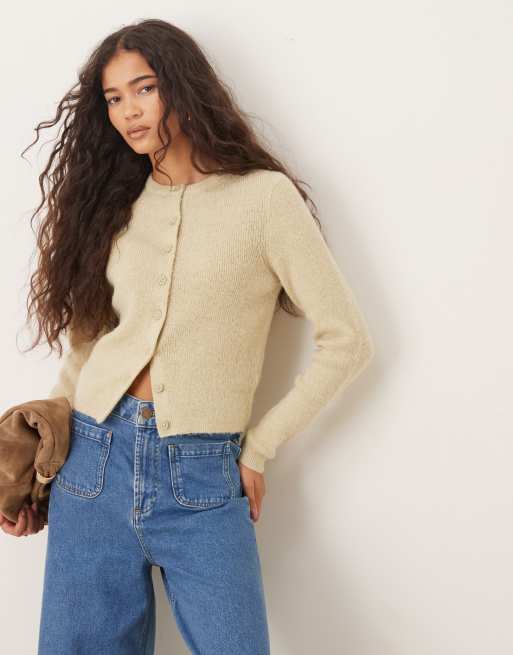 ASOS DESIGN - Cardigan girocollo aderente in maglia a trama larga color pistacchio