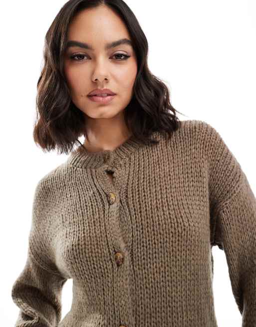 ASOS DESIGN - Cardigan girocollo ampi in maglia color moka, 2 di 4