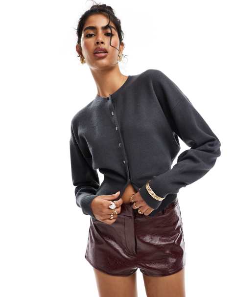 ASOS DESIGN - Cardigan girocollo antracite con bordi a coste - view 1