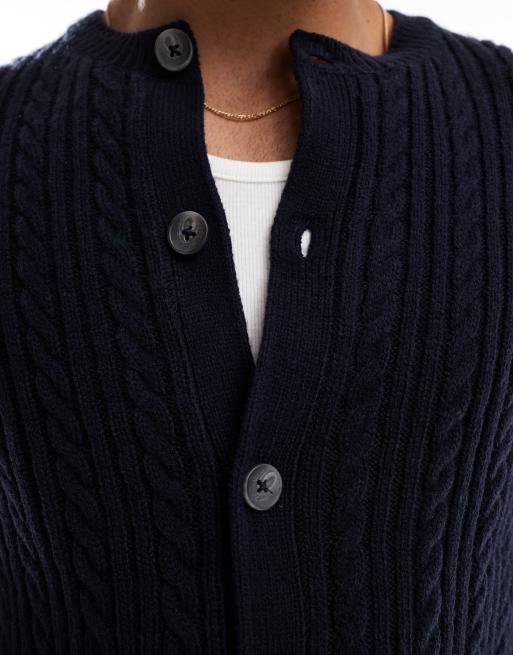 ASOS DESIGN - Cardigan girocollo blu navy in maglia lavorata a trecce, 4 di 4