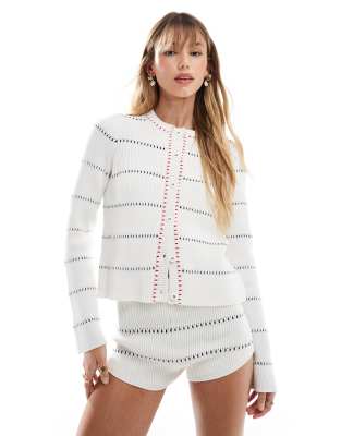 ASOS DESIGN - Cardigan girocollo color crema con dettagli a contrasto in coordinato