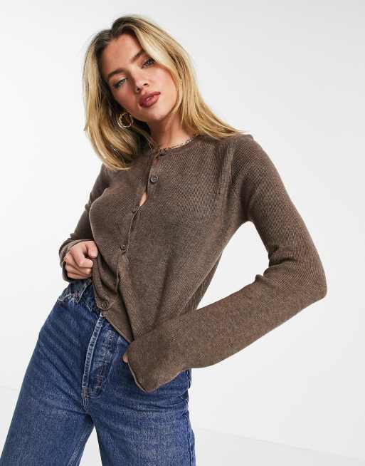 ASOS DESIGN - Cardigan girocollo color tortora