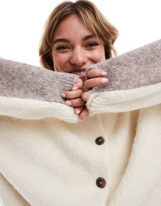 ASOS DESIGN - Cardigan girocollo colorblock in tonalità neutre, 2 di 4