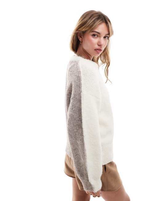 ASOS DESIGN - Cardigan girocollo colorblock in tonalità neutre, 4 di 4