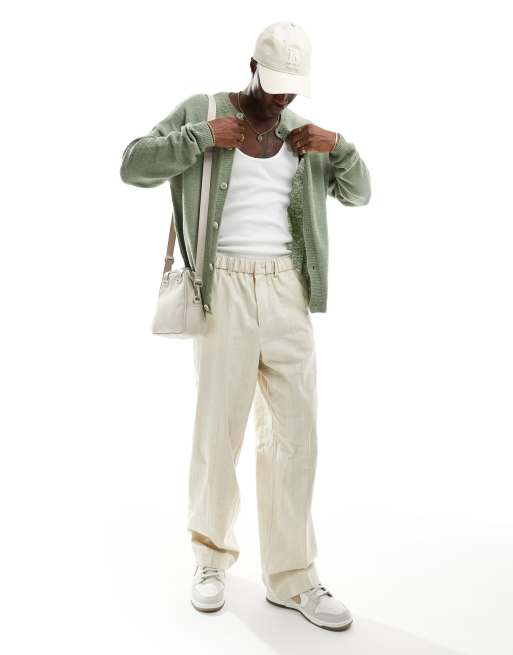 ASOS DESIGN - Cardigan girocollo comodo in maglia soffice verde salvia, 2 di 4