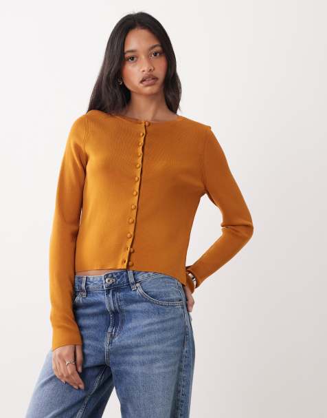ASOS DESIGN - Cardigan girocollo compatto color toffee con bottoni rivestiti - view 1