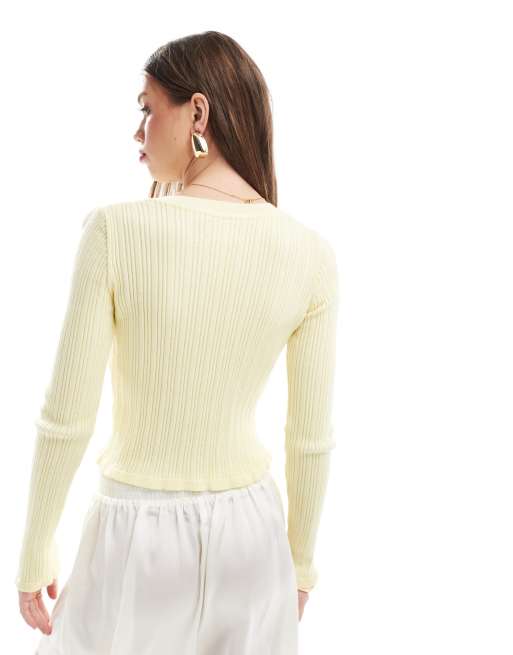 ASOS DESIGN - Cardigan girocollo giallo limone con volant e bottoni sul davanti, 4 di 4