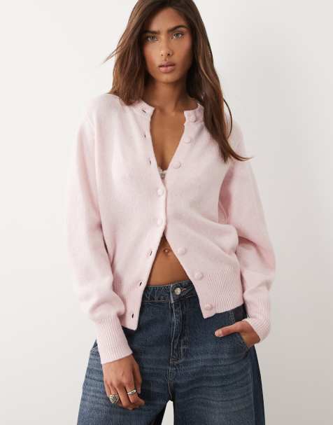 ASOS DESIGN - Cardigan girocollo in lana rosa con bottoni ricoperti - view 1