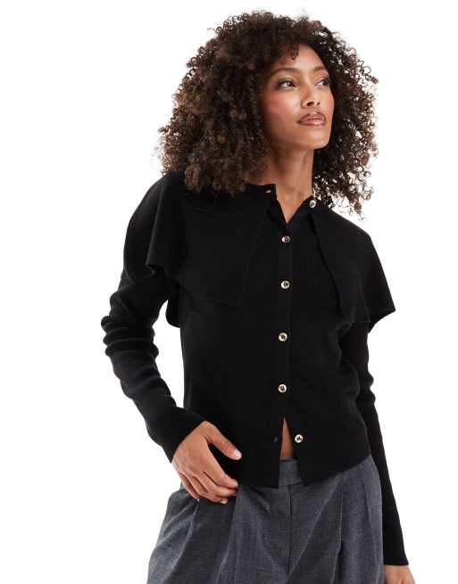 ASOS DESIGN - Cardigan girocollo in maglia nero con mantella