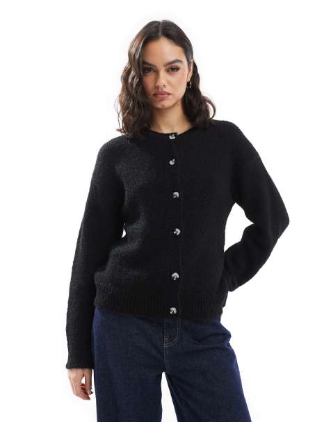 ASOS DESIGN - Cardigan girocollo nero in maglia soffice in misto lana - view 1