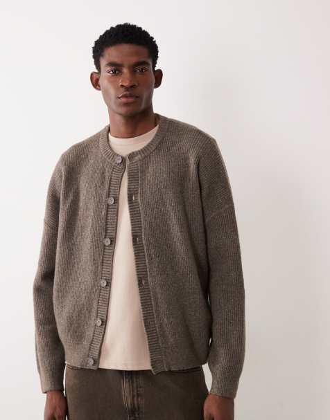 ASOS DESIGN - Cardigan girocollo oversize marrone lavorato a coste inglesi in misto lana - view 1