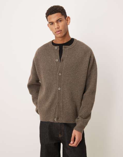 ASOS DESIGN - Cardigan girocollo oversize marrone mélange lavorato a coste inglesi - view 1