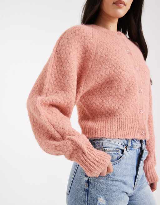 ASOS DESIGN - Cardigan girocollo rosa chiaro con cuciture a vista, 2 di 4