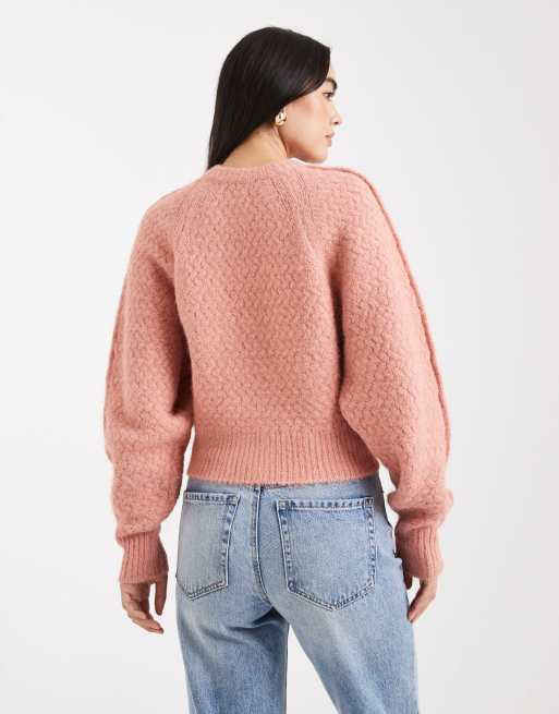 ASOS DESIGN - Cardigan girocollo rosa chiaro con cuciture a vista, 4 di 4