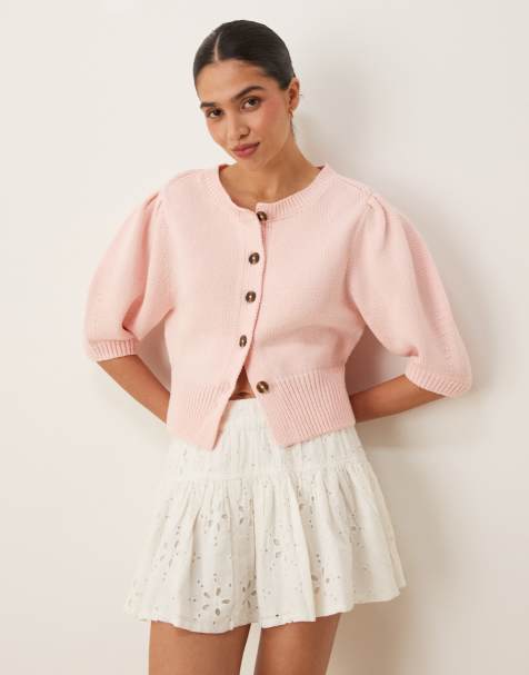ASOS DESIGN - Cardigan girocollo rosa con maniche a sbuffo - view 1