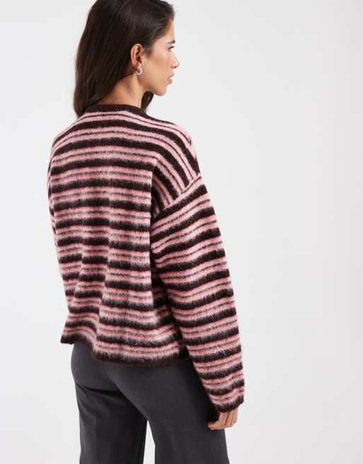 ASOS DESIGN cardigan girocollo spazzolato bordeaux e rosa, 2 di 4