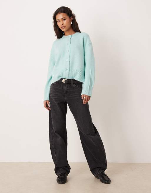 ASOS DESIGN - Cardigan girocollo squadrato blu uovo di pettirosso con spacchi laterali, 3 di 4