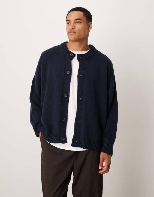 ASOS DESIGN - Cardigan girocollo squadrato super oversize in maglia color blu navy