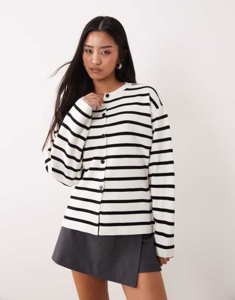 ASOS DESIGN - Cardigan girocollo strutturato in maglia a righe monocromatiche - view 1