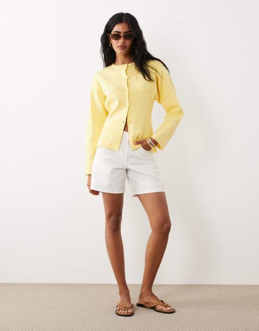 ASOS DESIGN - Cardigan girocollo strutturato in maglia color limone, 2 di 4