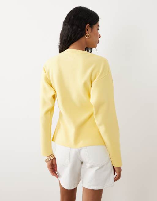 ASOS DESIGN - Cardigan girocollo strutturato in maglia color limone, 4 di 4