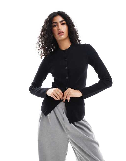 ASOS DESIGN - Cardigan girocollo taglio lungo nero