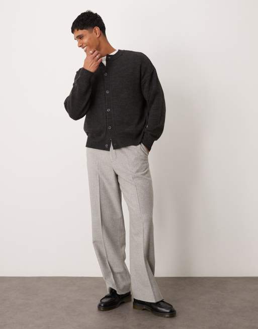 ASOS DESIGN - Cardigan girocollo vestibilità comoda grigio antracite mélange, 3 di 4