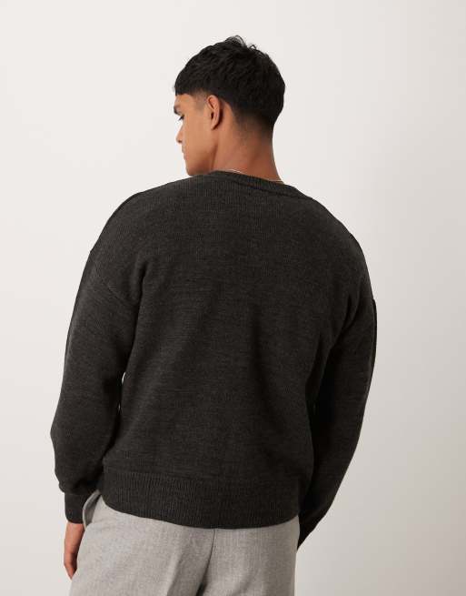 ASOS DESIGN - Cardigan girocollo vestibilità comoda grigio antracite mélange, 4 di 4