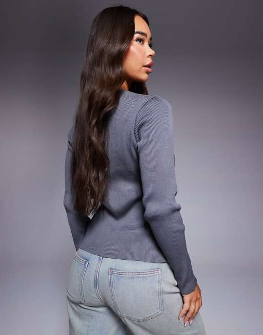 ASOS DESIGN - Cardigan grigio con spacco sul davanti, 2 di 4