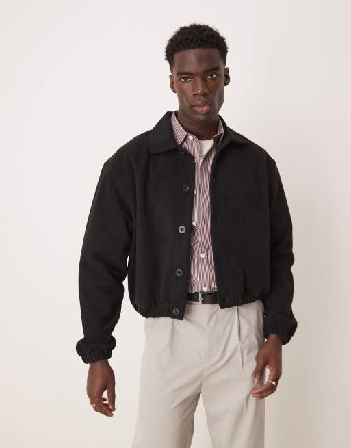 ASOS DESIGN - Cardigan grigio oversize taglio corto in velour con colletto