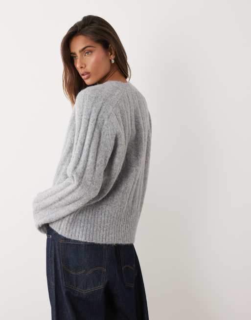ASOS DESIGN - Cárdigan gris medio sin cierres de canalé ancho, 4 de 4