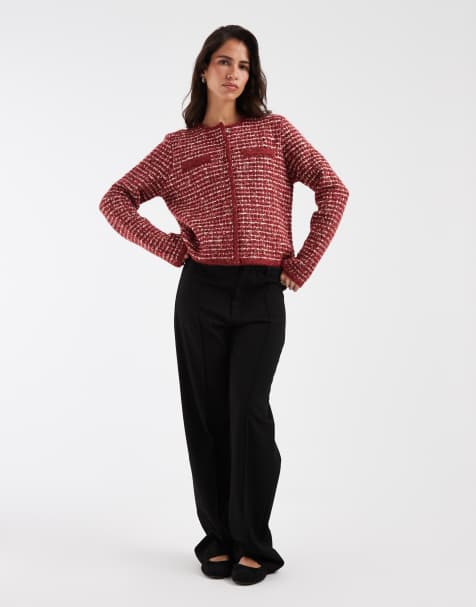 ASOS DESIGN cardigan i bouclé med tekstur og rund hals i rød - view 1