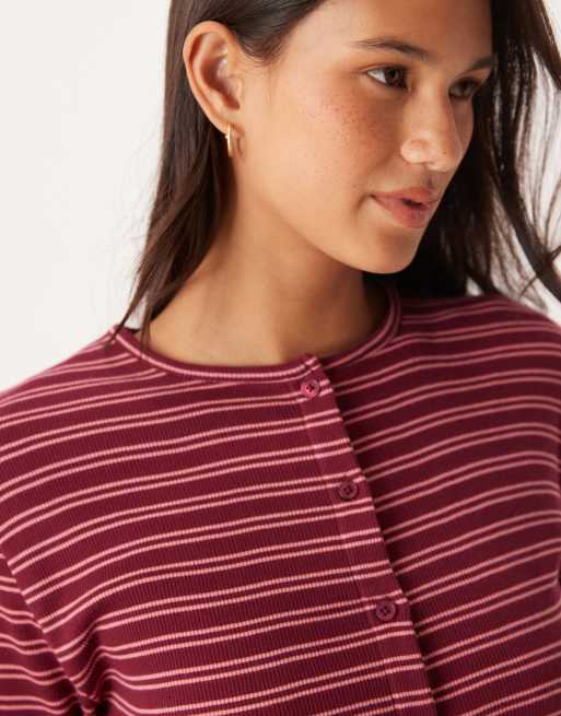 ASOS DESIGN cardigan in burgundy stripes