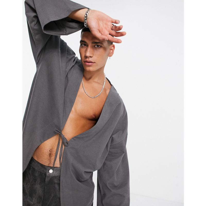 Maglie e cardigan LopC8 DESIGN - Cardigan in jersey grigio scuro a maniche lunghe oversize con allacciatura