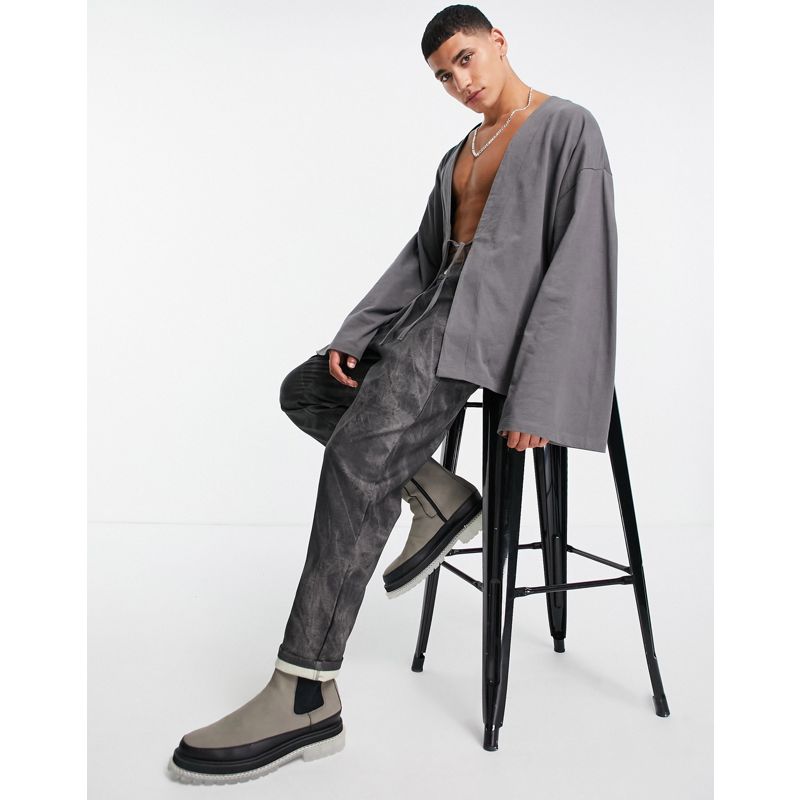 Maglie e cardigan LopC8 DESIGN - Cardigan in jersey grigio scuro a maniche lunghe oversize con allacciatura