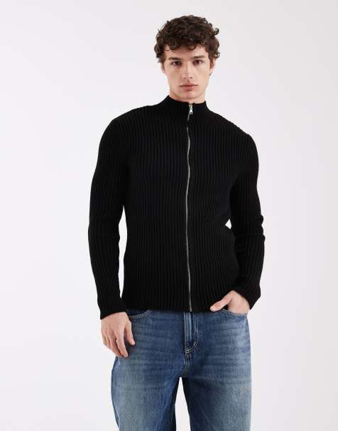 ASOS DESIGN - Cardigan in maglia a coste nero con zip - view 1