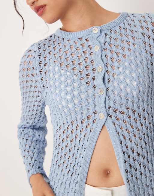 ASOS DESIGN Cardigan in maglia all'uncinetto blu pallido ASOS - Main Image