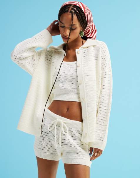 ASOS DESIGN - Cardigan in maglia aperta crema con colletto in coordinato - view 1