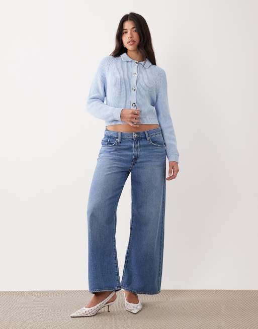 ASOS DESIGN - Cardigan in maglia blu con colletto e bottoni in metallo, 2 di 4