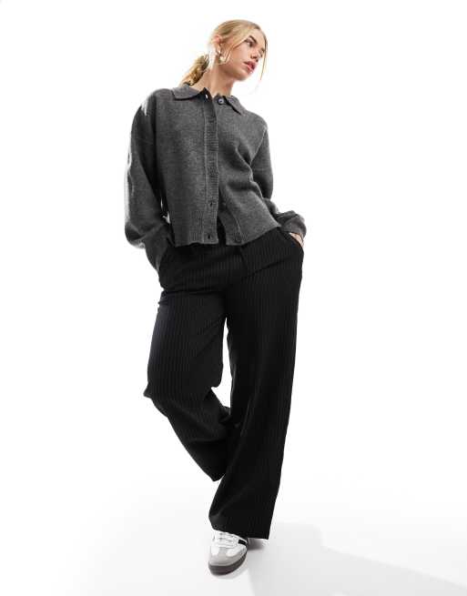 ASOS DESIGN - Cardigan in maglia color antracite con colletto stile camicia