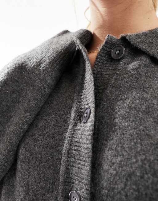 ASOS DESIGN - Cardigan in maglia color antracite con colletto stile camicia, 3 di 4