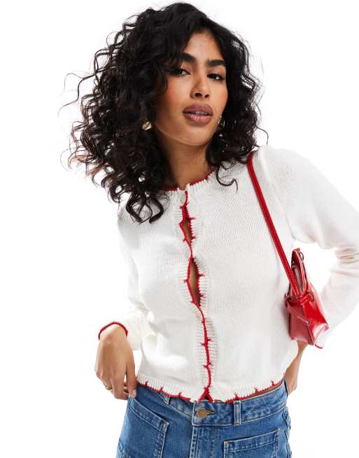 ASOS DESIGN - Cardigan in maglia color avorio con cuciture