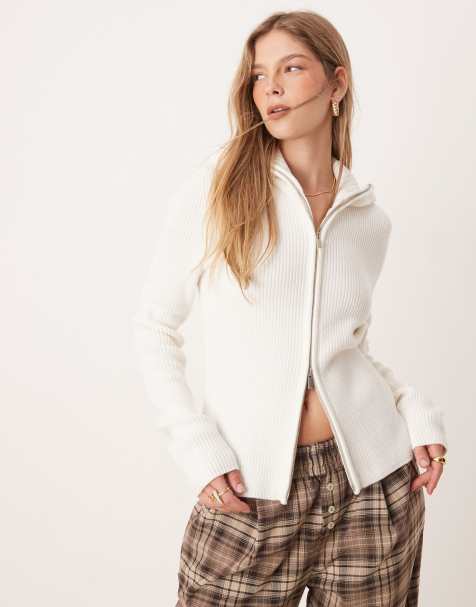 ASOS DESIGN - Cardigan in maglia color crema con zip e colletto - view 1