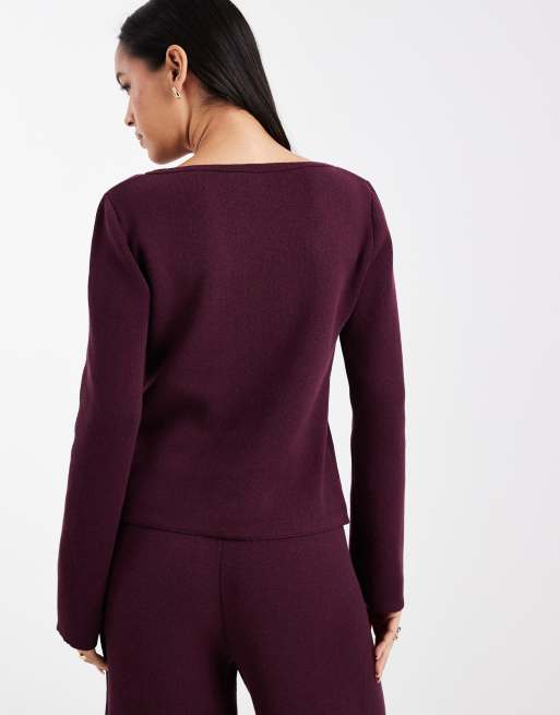 ASOS DESIGN - Cardigan in maglia color prugna in coordinato, 3 di 4